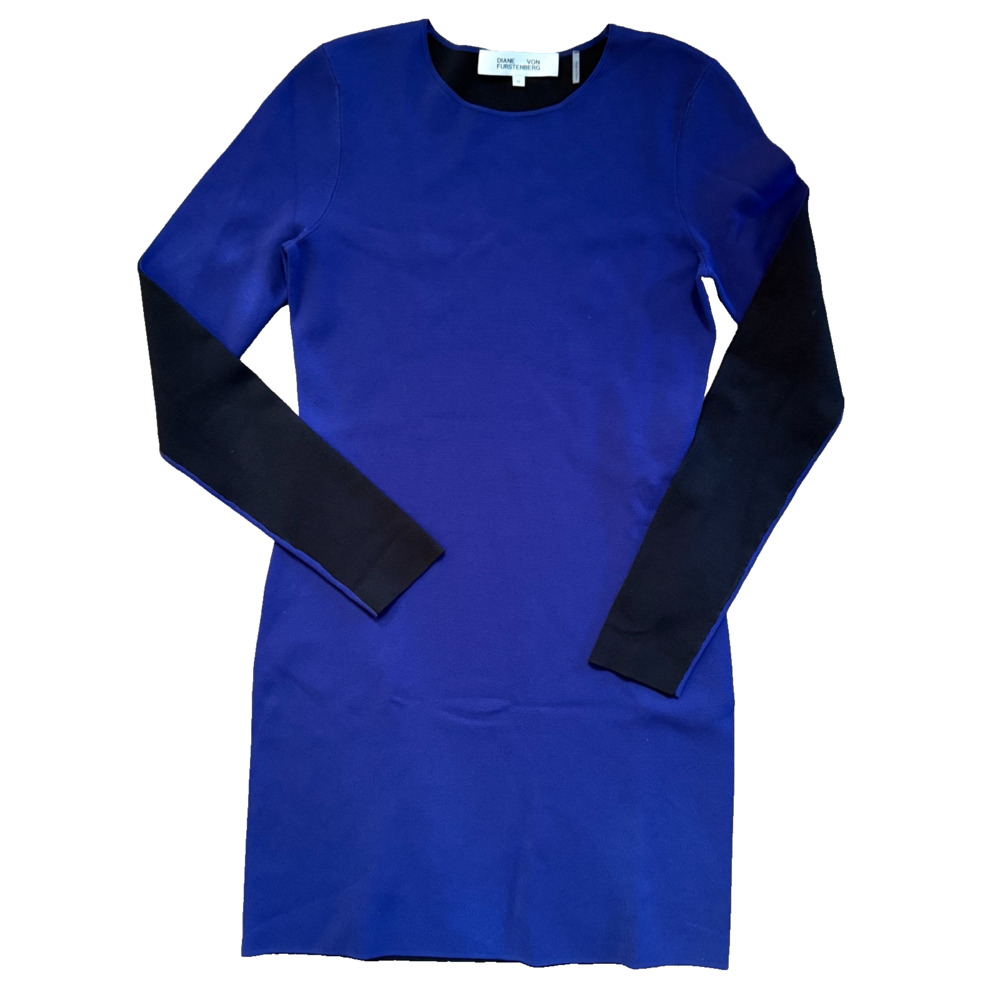 DVF Diane von Furstenberg Colorblock Body-Con Dress M Blue Black Stretch Knit